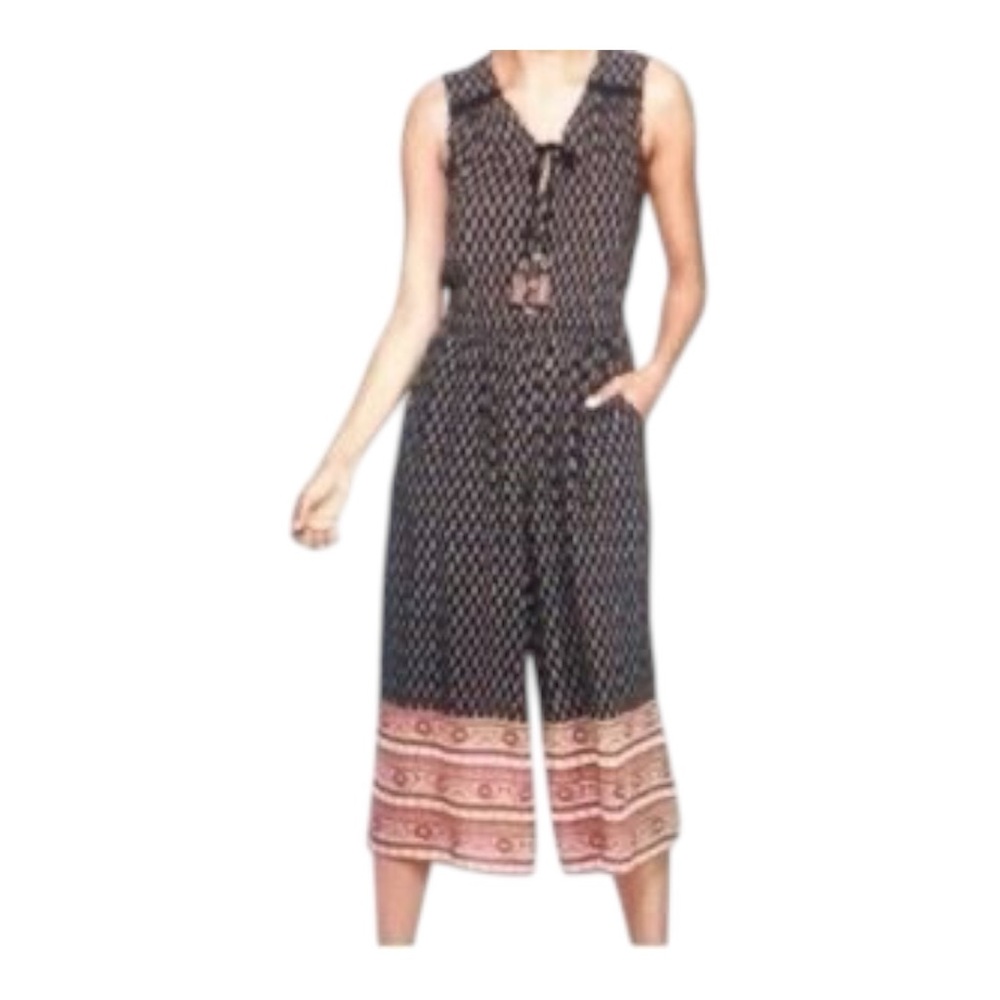 Knox Rose Sleeveless Jumpsuits Stretchy Geometric Boho Wide Leg Womens S